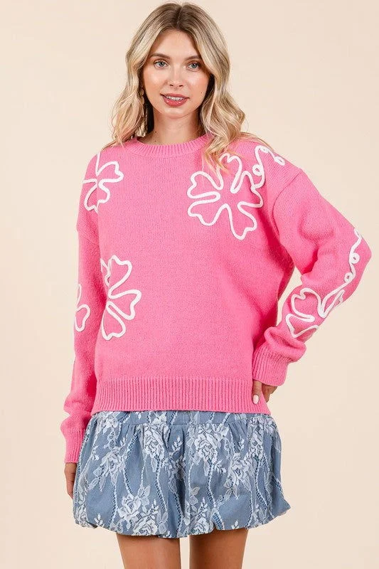 Geegee Plus Floral Embroidered Solid Knit Sweater Open Front Closed Front Wrap Front