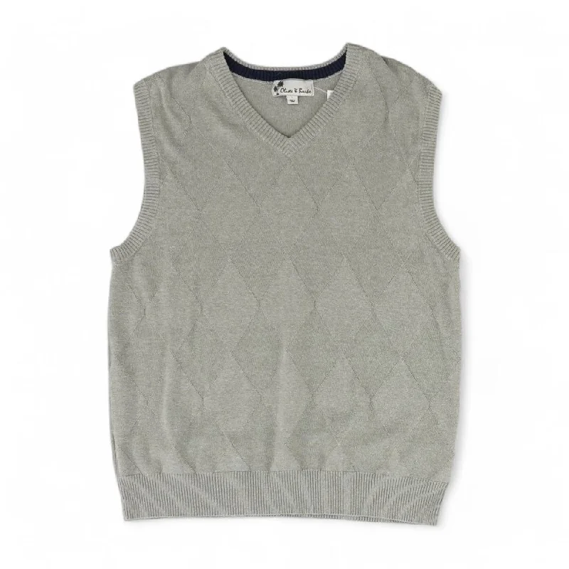 Gray Argyle Vest Sweater Turtle Neck Boat Neck Asymmetrical Neck