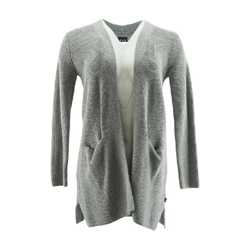 Gray Solid Cardigan Sweater Ribbed Striped Patterned