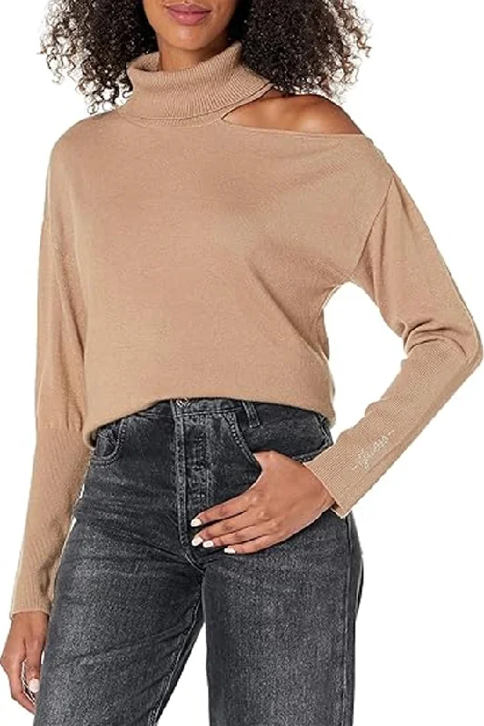 Guess Eve Cutout Shoulder Sweater Solid Print Embellished