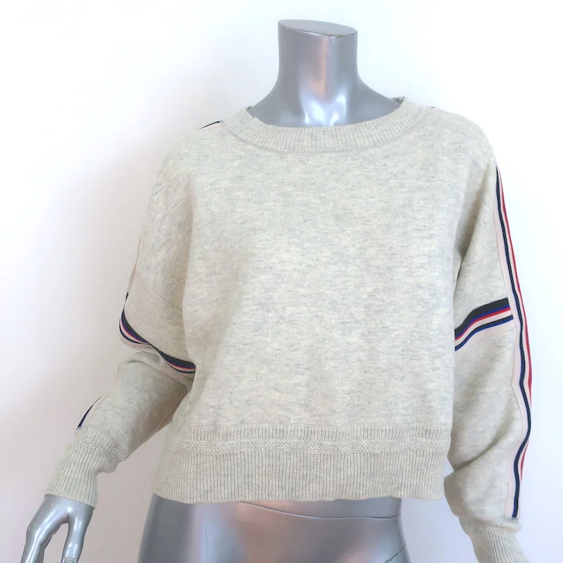 Isabel Marant Etoile Kao Striped-Trim Sweater Oatmeal Cotton-Blend Size 38 Toggled Drawstring Belted