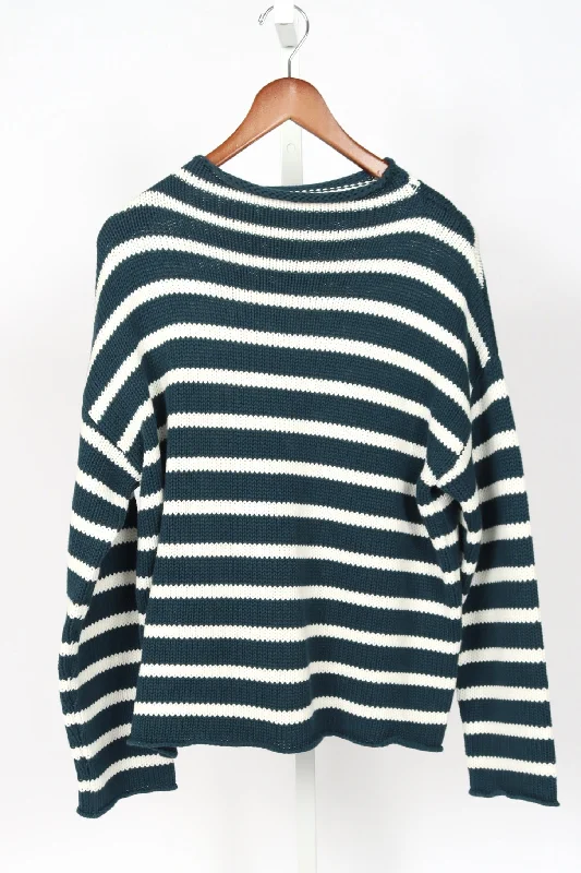 Lamis Stripe Cotton Sweater - Ocean Blue/White Mesh Fabric Canvas Fabric Denim Fabric