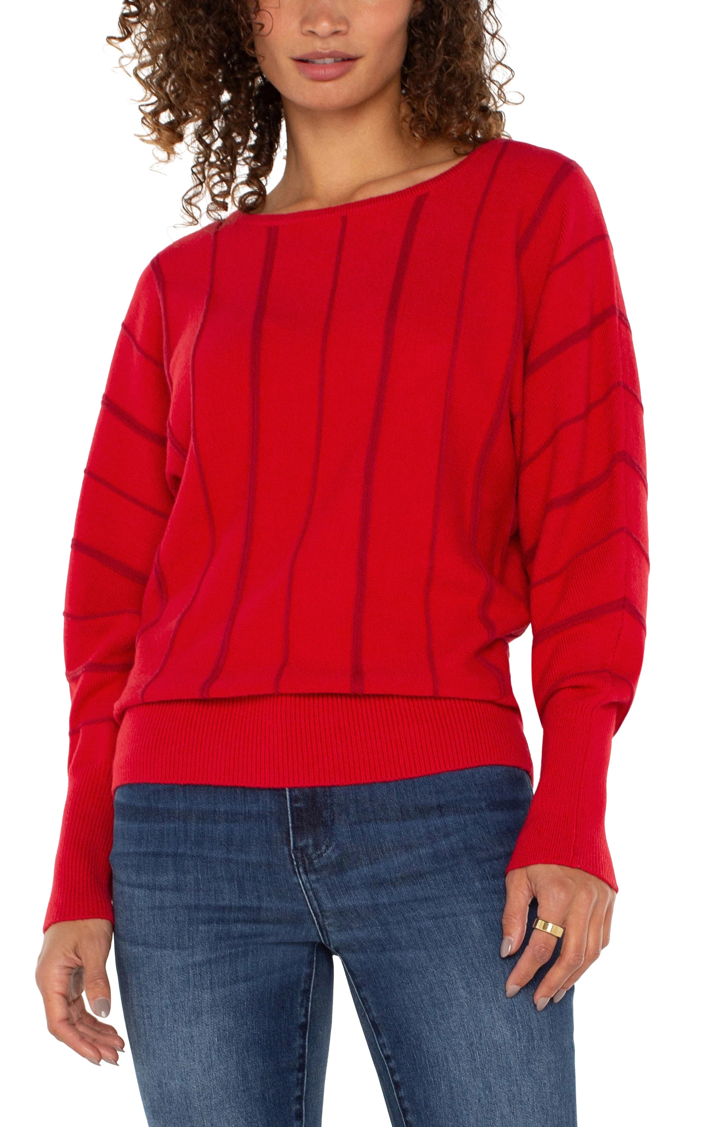 Liverpool Long Sleeve Crew Dolman Sweater Tango Red Nylon Fabric Polyester Fabric Spandex Fabric