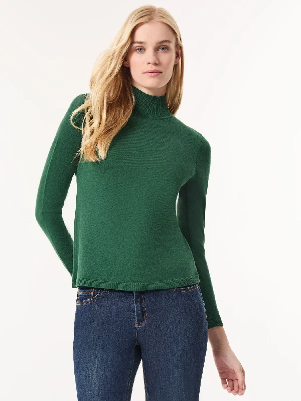 Long Sleeve Mock Neck Sweater Mesh Sweater Canvas Denim