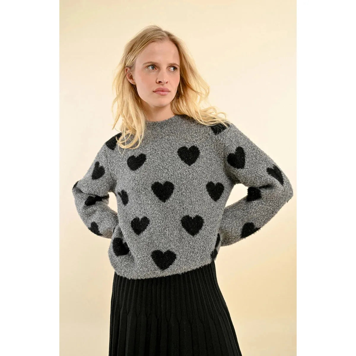 Molly Bracken Heart Sweater Beaded Sweater Sequined Faux Fur