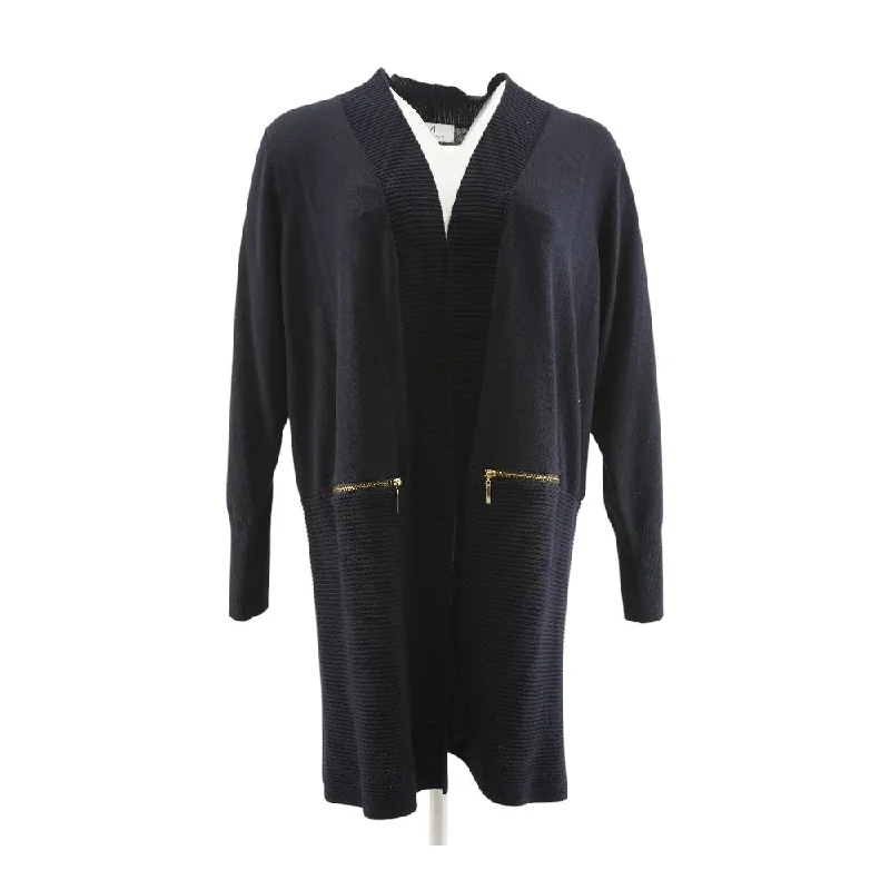 Navy Solid Cardigan Sweater Silk Blend Satin Velvet