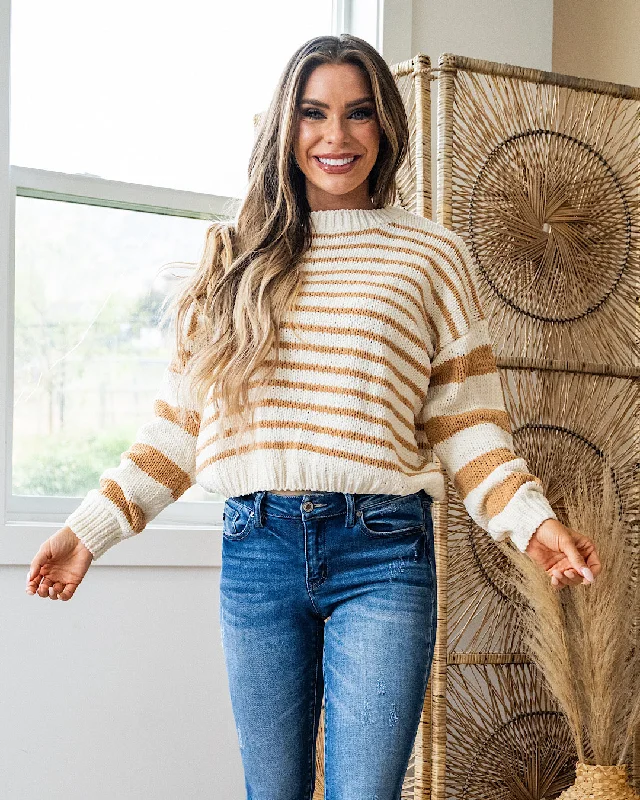 NEW! Jasmine Caramel Stripe Chenille Sweater Seamless Knitted Crochet