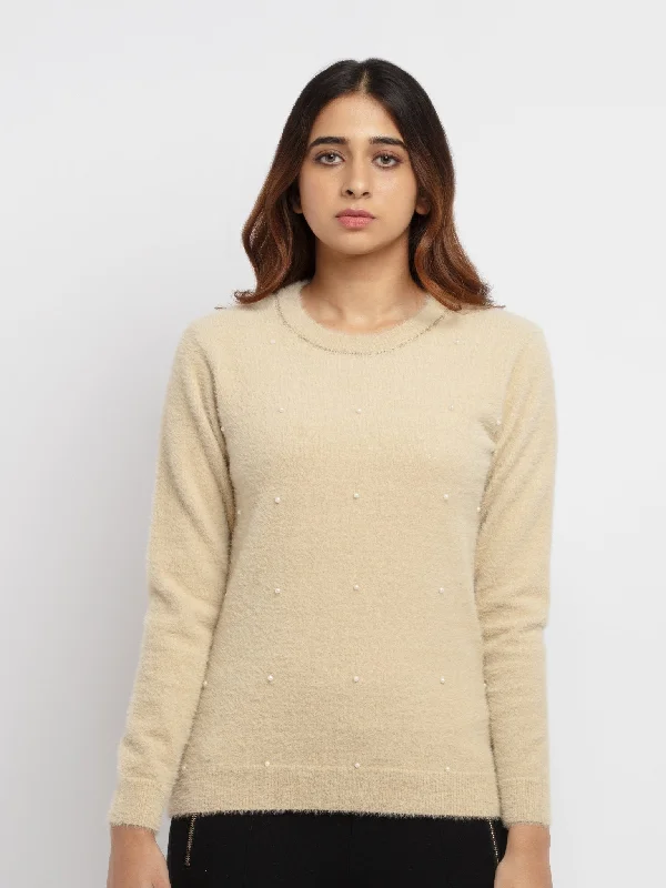 Women's Pearl Embellished Sweater Slim Fit Regular Fit Oversized