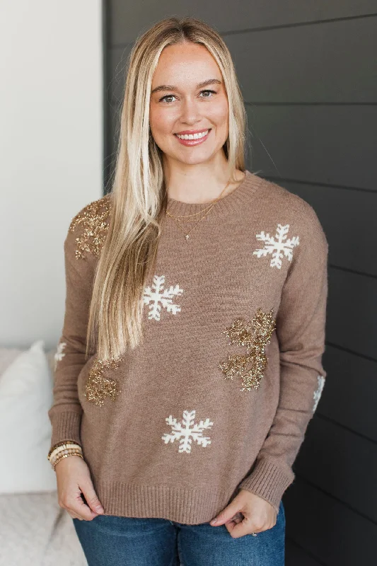 That First Snow Feeling Knit Sweater- Mocha Hooded Sweater Collared Sweater Shawl Collar