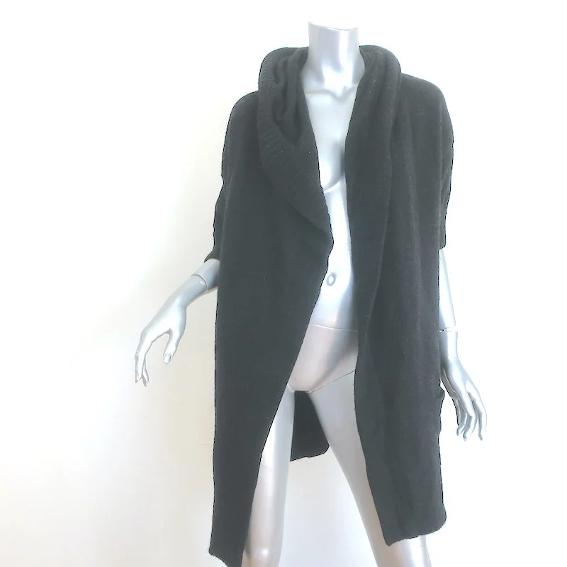 Vince Hooded Cardigan Black Cashmere-Blend Size Small Open Front Sweater Cable Knit Ribbed Knit Lace Knit