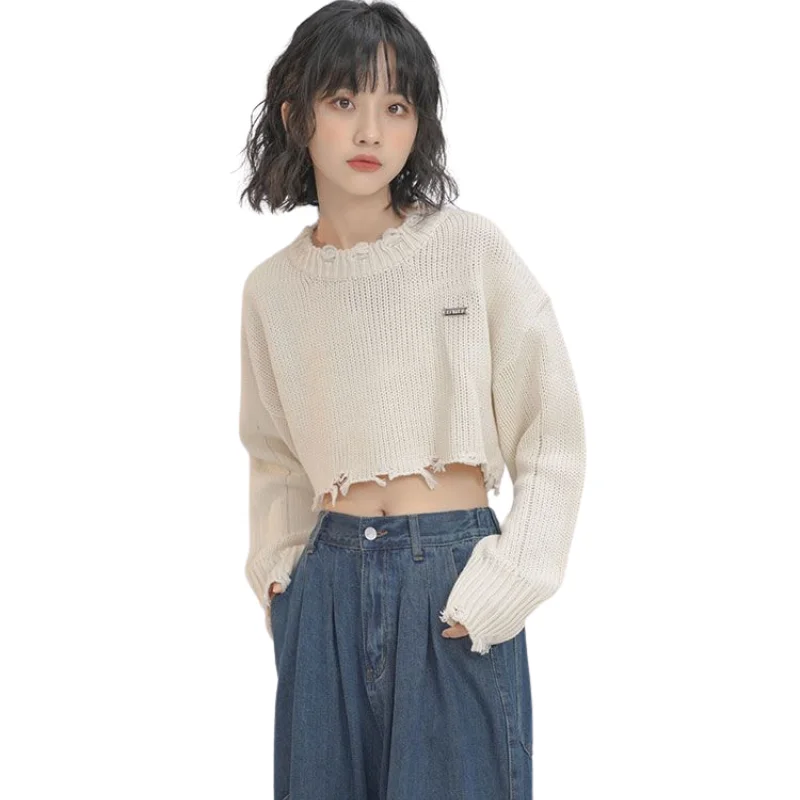 Women Knit Cropped Sweater Anti-Pilling Anti-Shrink Durable