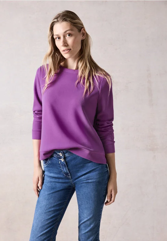 Cecil Roundneck Modal sweatshirt in Navy or Iced Violet 02824 Hoodie with Rolled Sleeves Casual Relaxed