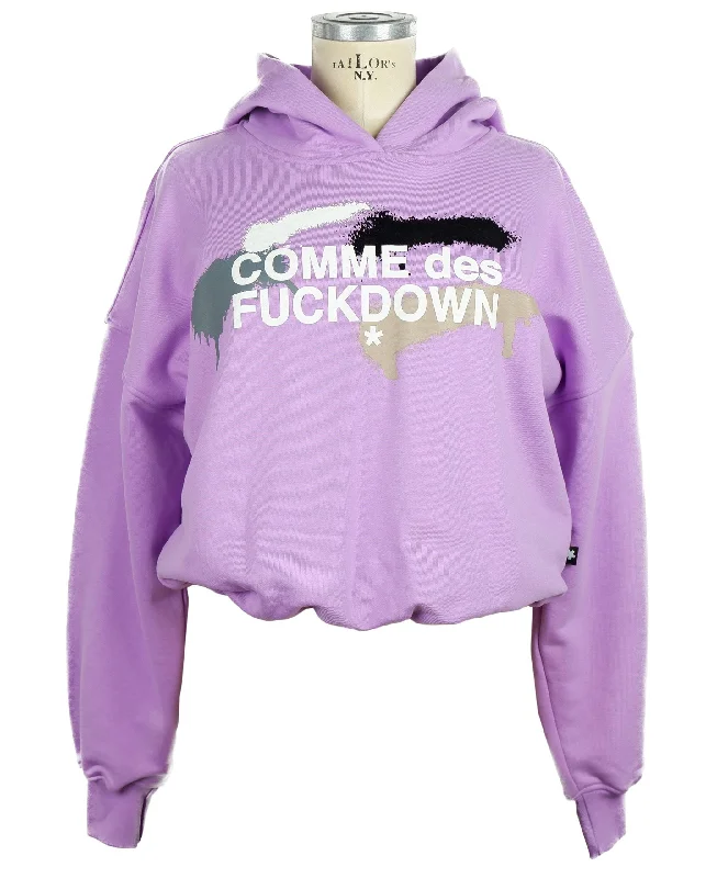 Comme Des Fuckdown Chic Purple Hooded Sweatshirt with Logo Print Hoodie with Emblem Brand Identity