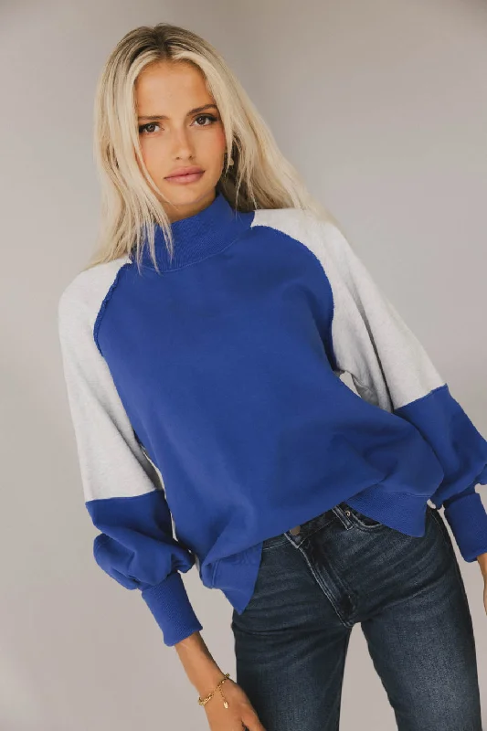 Drew Colorblock Sweatshirt in Blue Hoodie with Magnetic Closure Innovative Modern