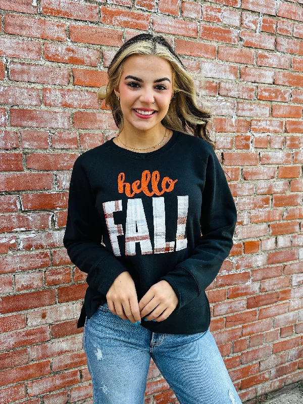 Hello Fall Applique Patch Sweatshirt Hoodie with Slim Fit Tailored Modern