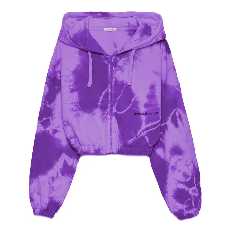 Hinnominate Elegant Purple Hooded Sweatshirt with Logo Print Hoodie with Raw Hem Edgy Unfinished