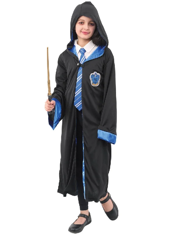 Hooded Girls Magical Blue House Robe Costume Hoodie with Raw Hem Edgy Unfinished