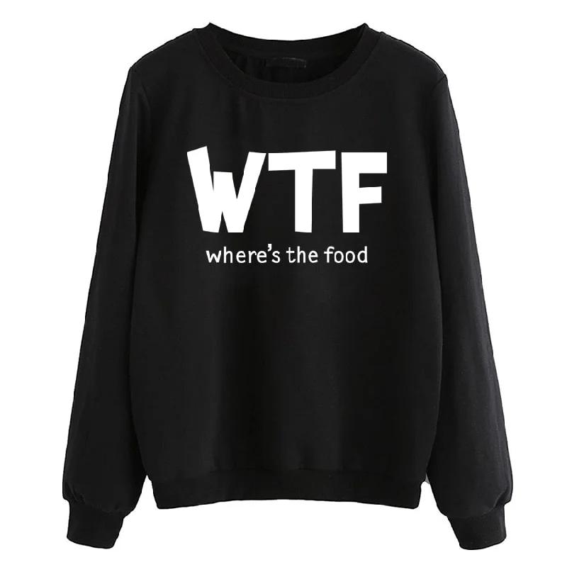 Hoodies funny where's the food Print clothes 2019 Autumn Casual Sweatshirts Women Pullovers Fashion black white brand tracksuits Hoodie with Hem Contrast Bold Stylish