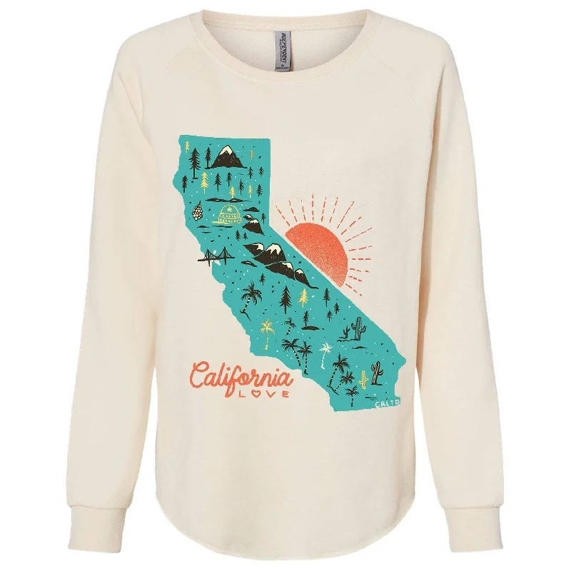 Map California Love Crewneck Sweatshirt Hoodie with Ribbed Hem Stretchable Secure