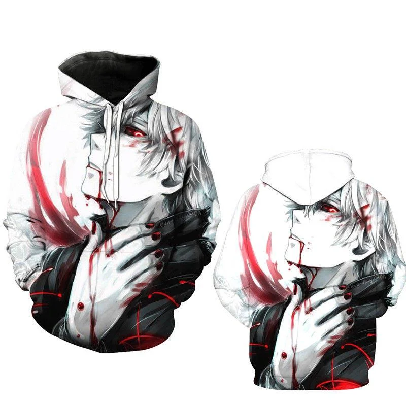 Men Hoodies 3D Tokyo Ghoul Hoodies Pullovers Men/Women's Leisure Hat Sportswear Men's Hoodie with Stripes Bold Sporty