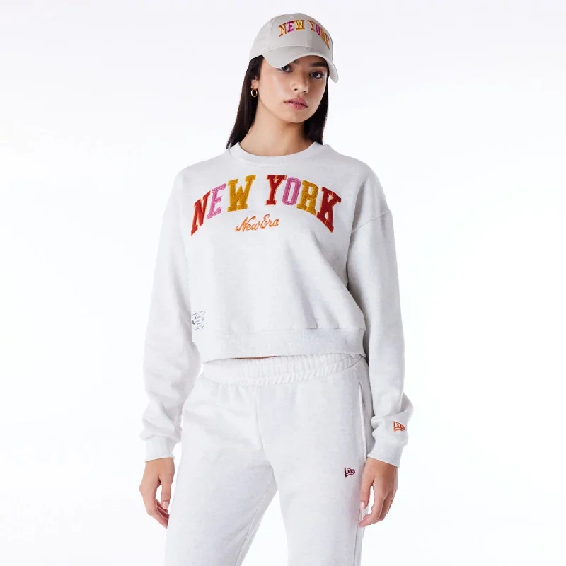 New Era Infill Grey Crop Crew Neck Sweatshirt Hoodie with Slit Hem Functional Movement