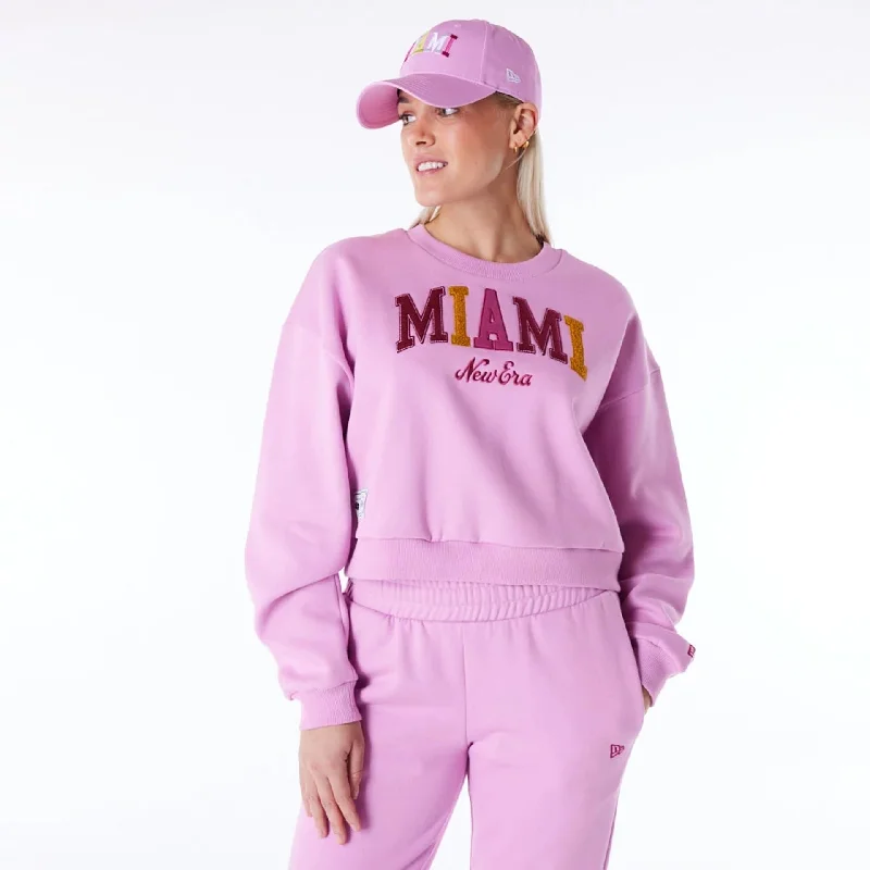 New Era Infill Pastel Pink Crop Crew Neck Sweatshirt Hoodie with Half-Zip Sporty Casual