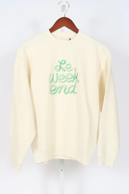 Oversized Sweatshirt - Le Weekend - Cream Hoodie with Half-Zip Sporty Casual