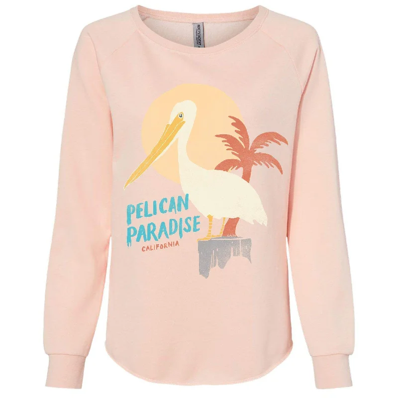 Pelican Paradise Blush Crewneck Sweatshirt Hoodie with Ribbed Hem Stretchable Secure