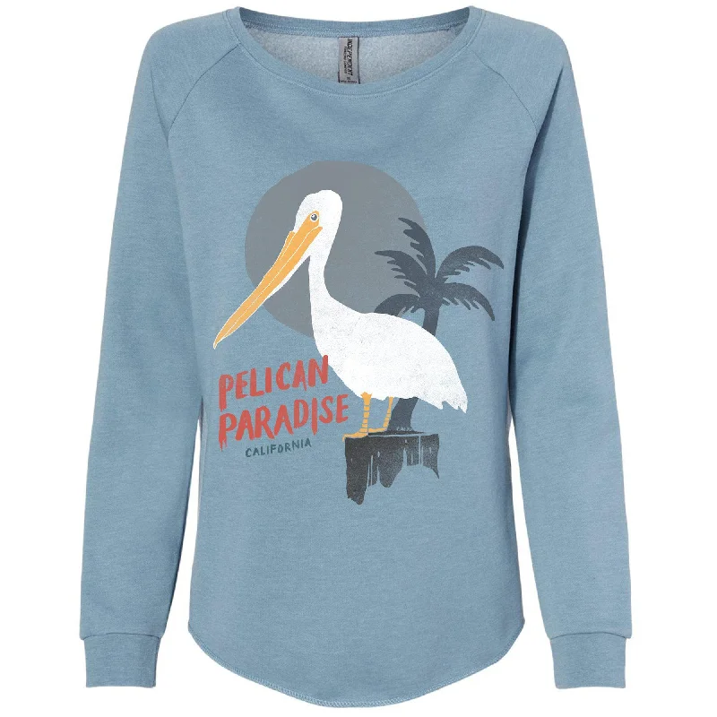 Pelican Paradise Dusty Blue Crewneck Sweatshirt Hoodie with Drawcord Adjustable Secure