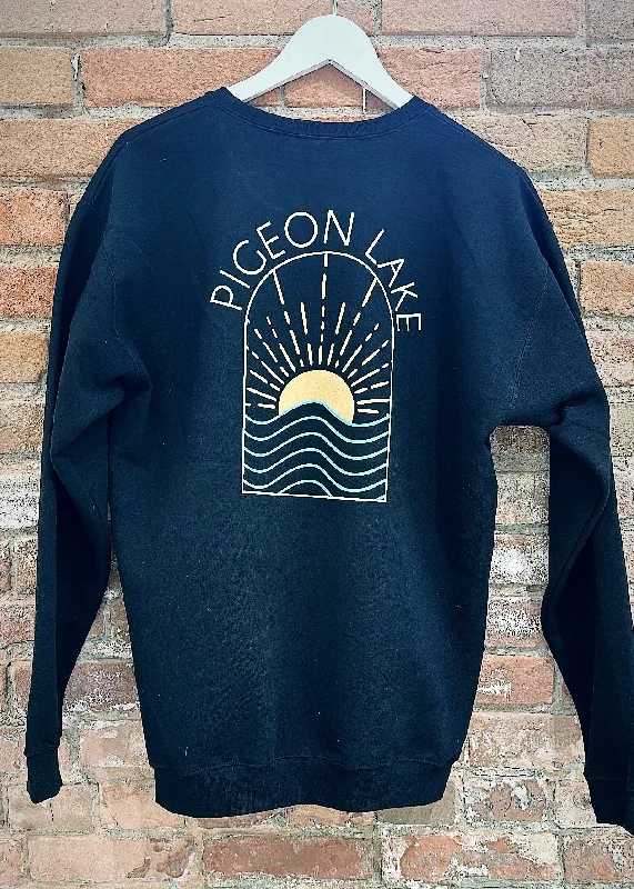 Pigeon Lake Sunset Crew Sweatshirt Zip Hoodie Drawstring Kangaroo Pocket