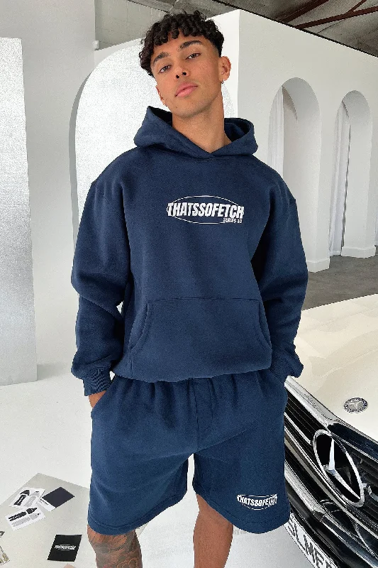 Series 10 Hoodie - Navy Hoodie with High-Low Hem Asymmetrical Trendy