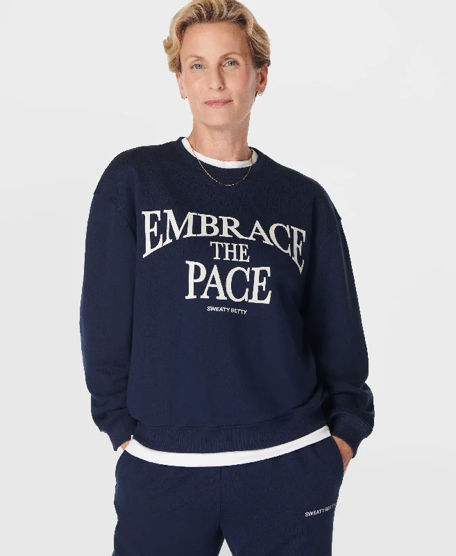 Embrace The Pace Sweatshirt Sb10009 Navy-Blue Hoodie with Stripes Bold Sporty