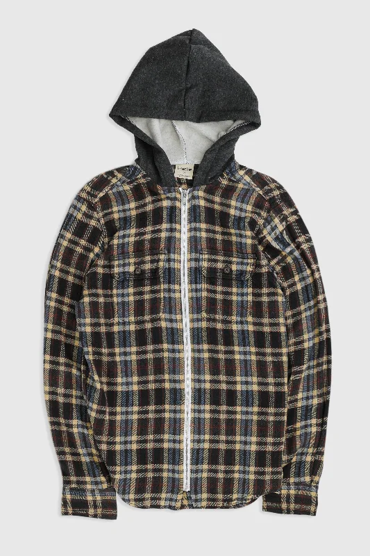 Unisex Rework Hooded Flannel - XS Hooded Sweatshirt Casual Wear Street Style