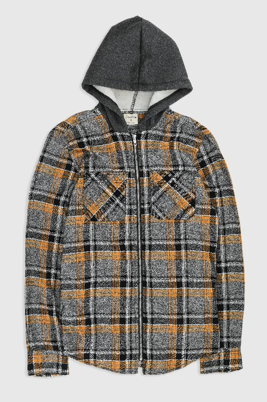 Unisex Rework Hooded Flannel - XS Hoodie with Hem Patch Decorative Personalized