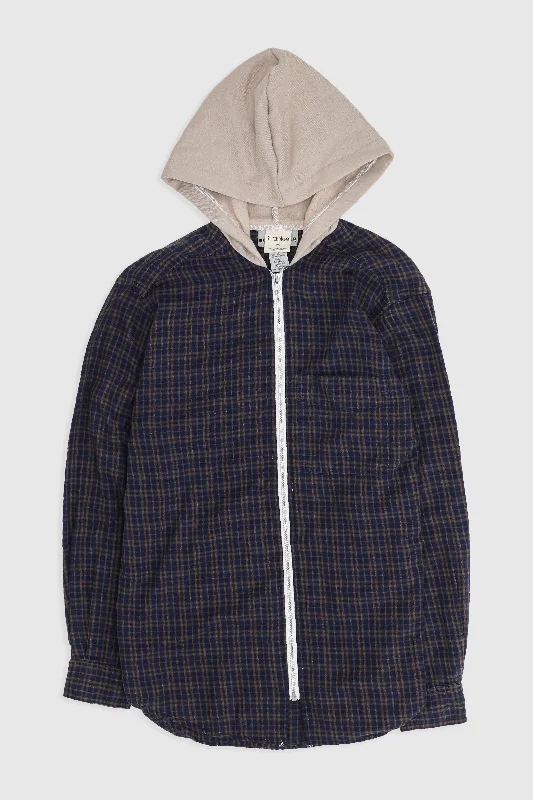 Unisex Rework Hooded Flannel - XS Hoodie with Velcro Closure Adjustable Secure