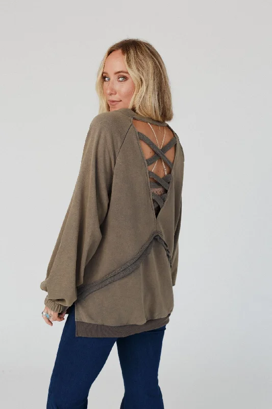 Crossed Paths Sweatshirt - Dusty Charcoal Hoodie with Set-In Sleeves Structured Classic