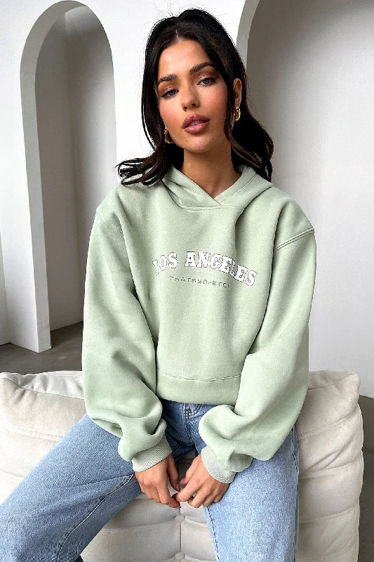 Los Angeles Hoodie - Sage Hoodie with Frayed Bohemian Relaxed