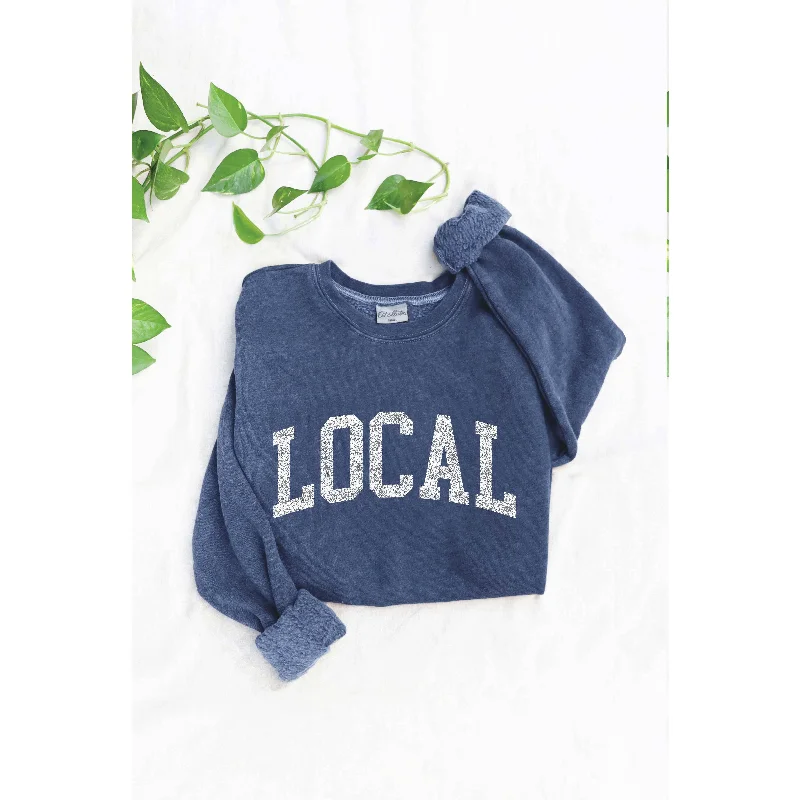 LOCAL Mineral Washed Graphic Sweatshirt | Dusty Blue Hoodie with Tie-Dye Psychedelic Retro