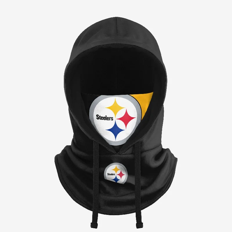 Pittsburgh Steelers Drawstring Hooded Gaiter Hoodie with Hem Applique Textured Unique