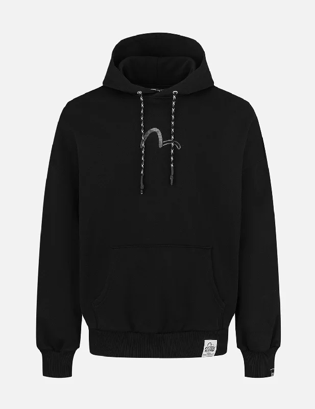 Sashiko Embroidery Appliqué and Seagull Print Oversized Hoodie Hoodie with V-Neck Classic Versatile