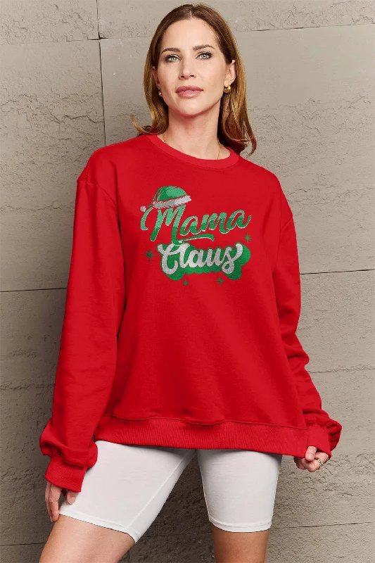 Simply Love Full Size MAMA CLAUS Round Neck Sweatshirt Hoodie Jacket Zipper Layering