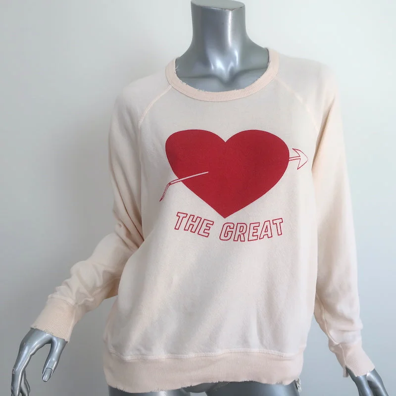 THE GREAT Heart College Sweatshirt Very Light Pink Size 1 Hoodie with Earth Tones Natural Calm