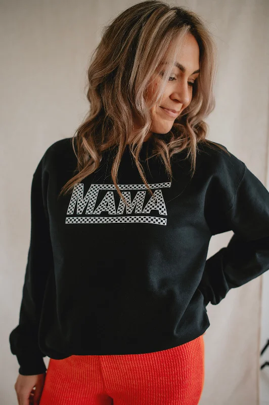 The Mama Checkerboard Sweatshirt Hoodie with Back Slit Movement Comfort