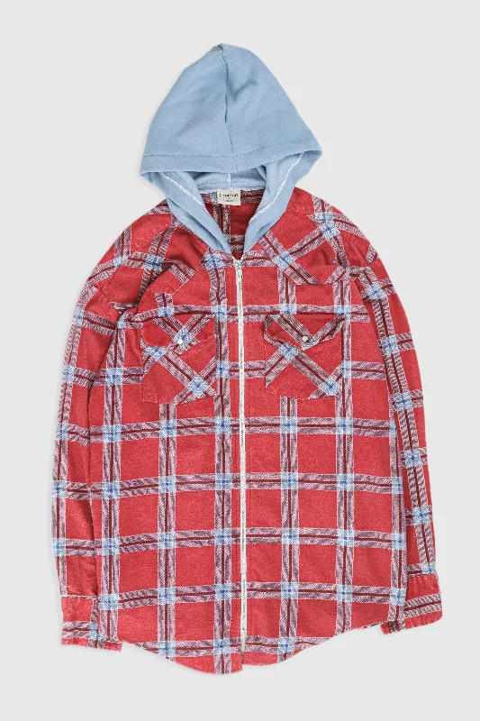 Unisex Rework Hooded Flannel - L Hoodie with Hem Contrast Bold Stylish