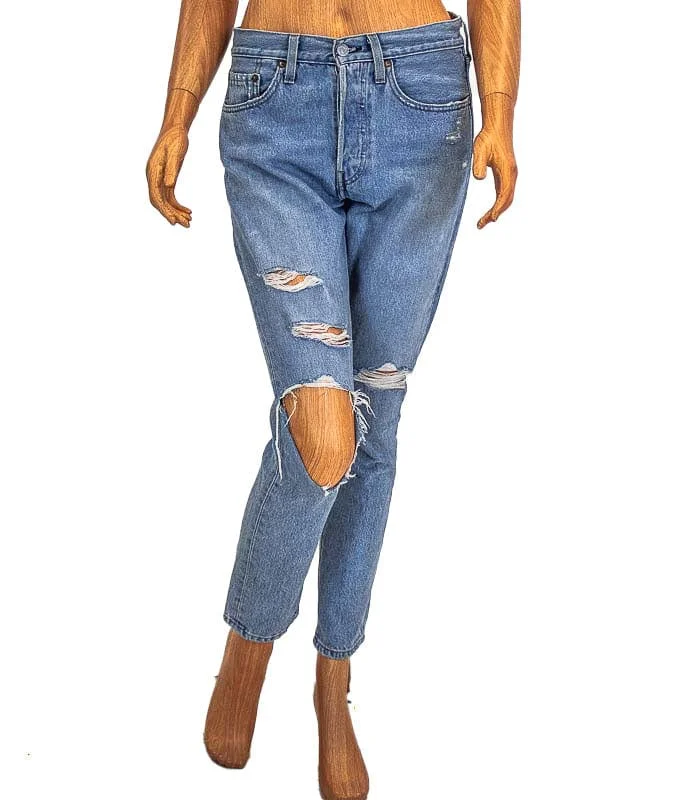 501 Skinny Ripped Jeans Trendy Wide-Leg High-Waist Denim