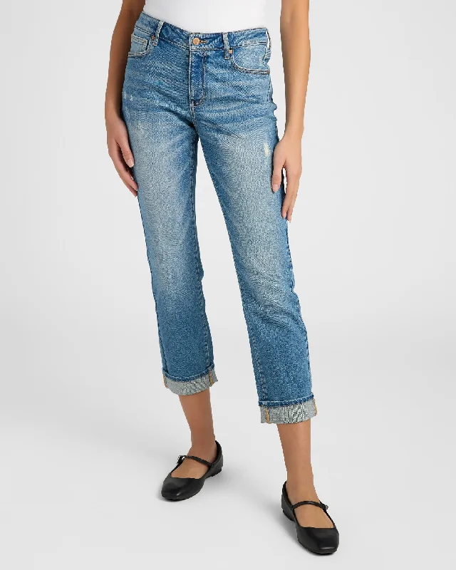 Angie Mid Rise Boyfriend Jeans Stylish Tapered Fit Jeans