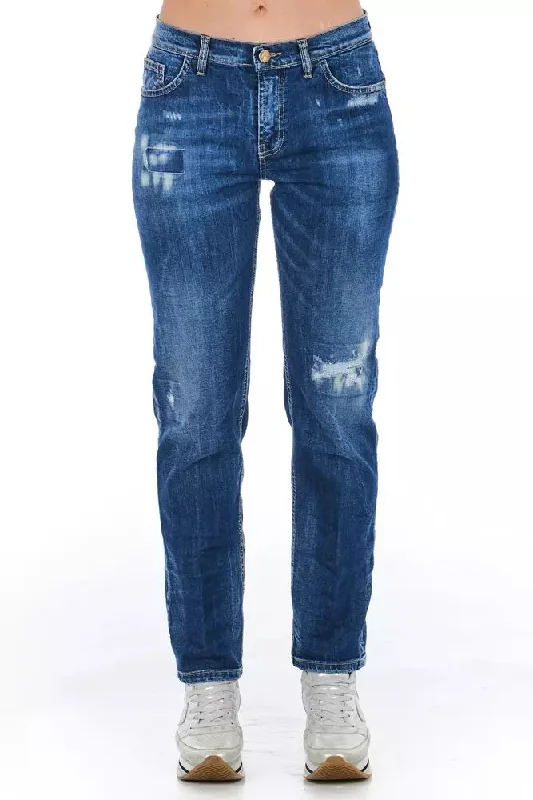 Blue Cotton Women Jeans Elegant Bootcut Fit Jeans