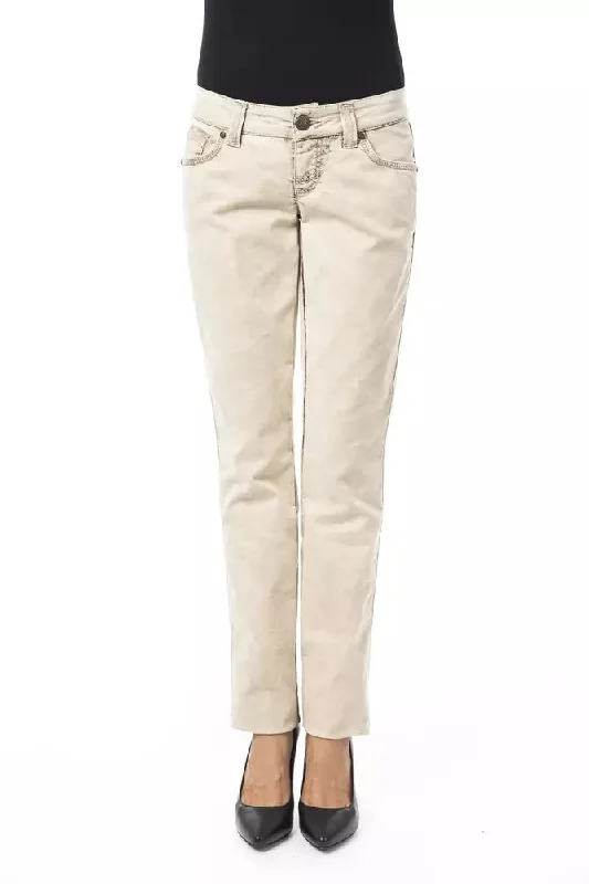 Beige Cotton Women Jeans Stylish High-Waist Jeans