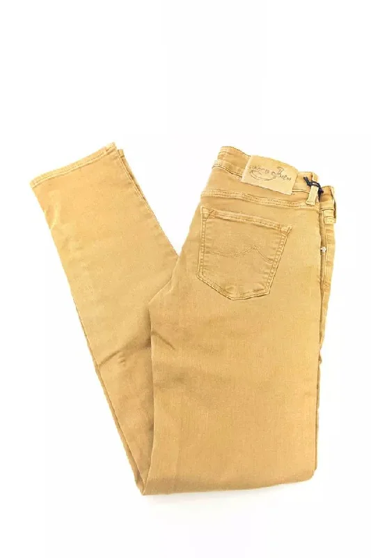 Beige Cotton Women's Jeans Stylish Tapered Fit Jeans