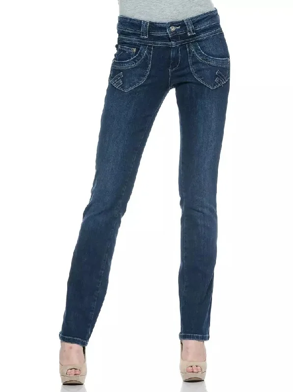 Blue Cotton Women Jeans Comfortable Mid-Rise Jeans